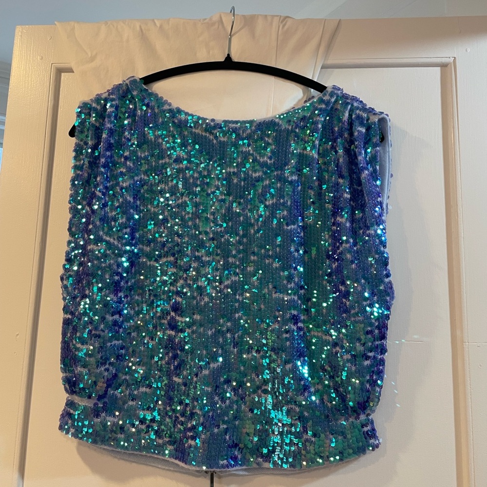 Anthropologie Teal Sequin Blouse